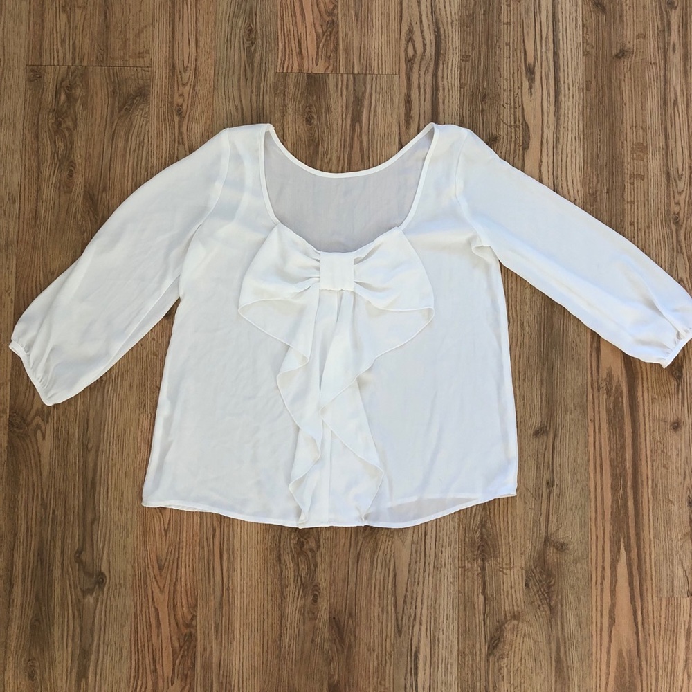 White Ruffle Bow Back Flowy Blouse